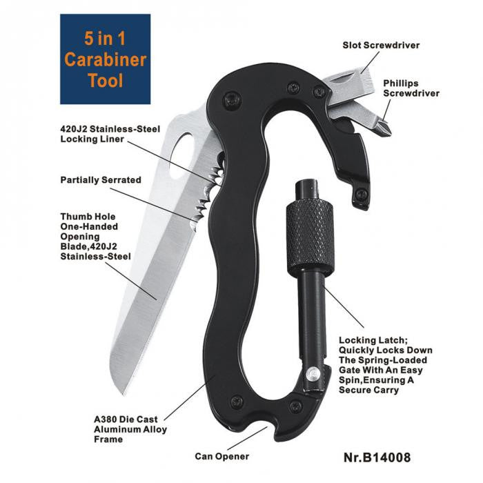 Outdoor Multi-function 5 in 1 Carabiner Tool - Sixty Six Depot